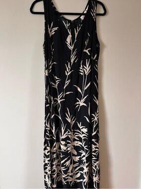 Vintage Worthington Black Maxi Dress with Cream Botanical Motif